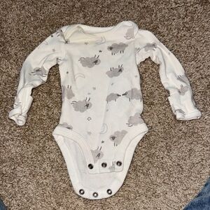 Carter's White Long-Sleeve One-Piece with Gray Sheep Print
